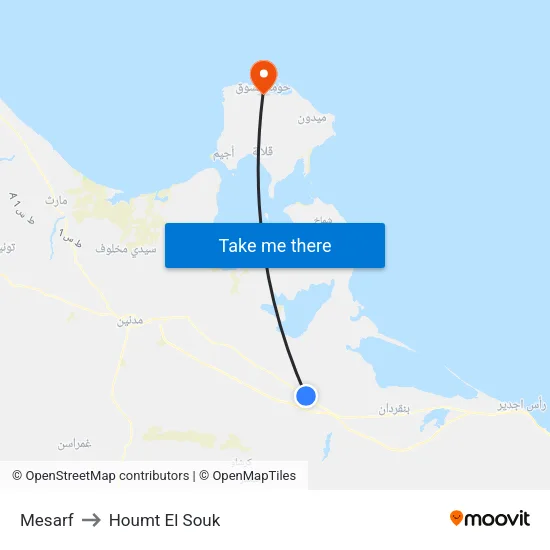 Mesarf to Houmt El Souk map