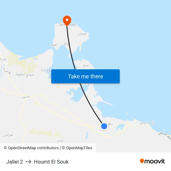 Jallel 2 to Houmt El Souk map
