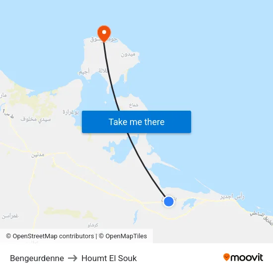 Bengeurdenne to Houmt El Souk map