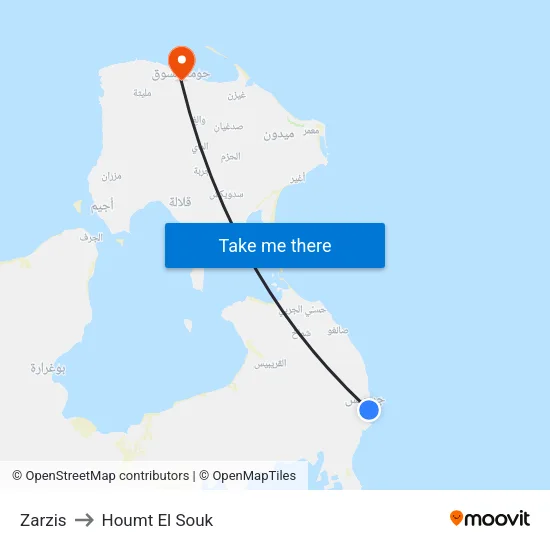 Zarzis to Houmt El Souk map