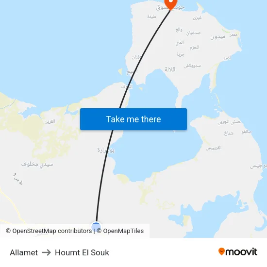 Allamet to Houmt El Souk map