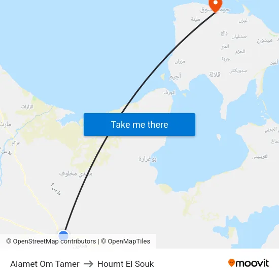 Alamet Om Tamer to Houmt El Souk map