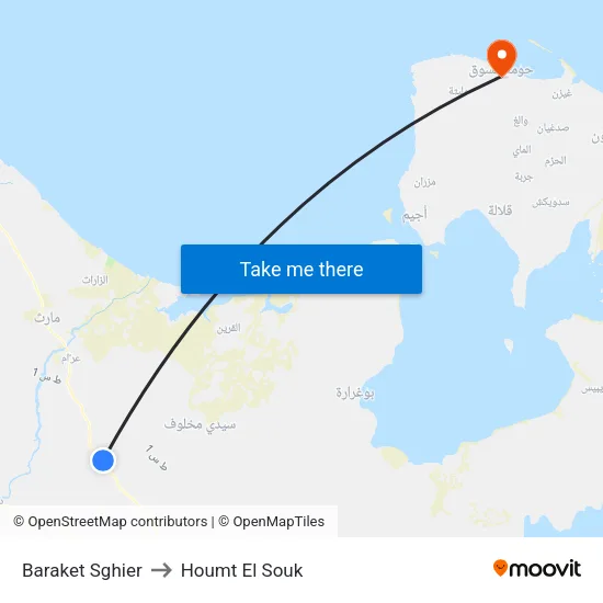 Baraket Sghier to Houmt El Souk map