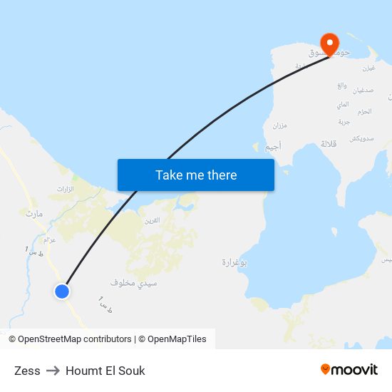 Zess to Houmt El Souk map