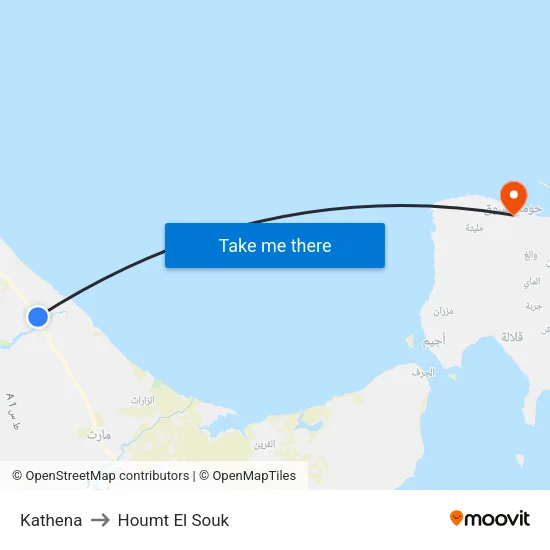 Kathena to Houmt El Souk map