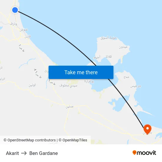 Akarit to Ben Gardane map