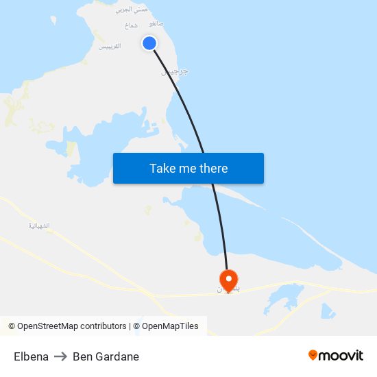 Elbena to Ben Gardane map