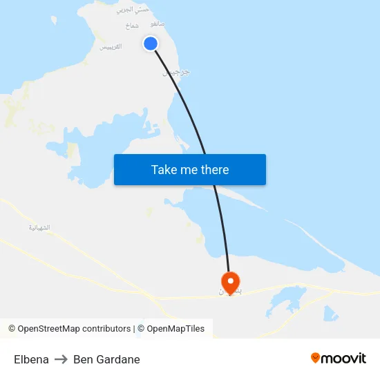 Elbena to Ben Gardane map