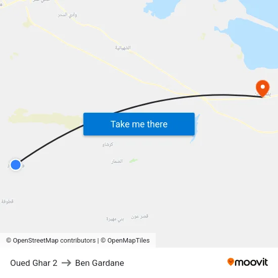 Oued Ghar 2 to Ben Gardane map