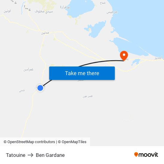 Tatouine to Ben Gardane map