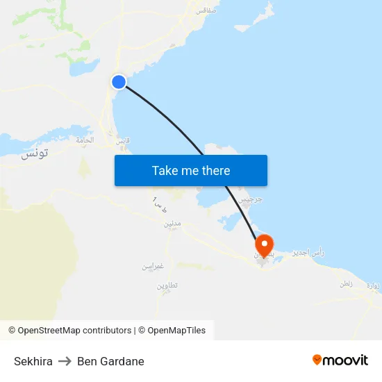 Sekhira to Ben Gardane map