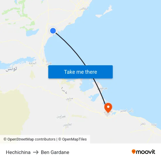 Hechichina to Ben Gardane map