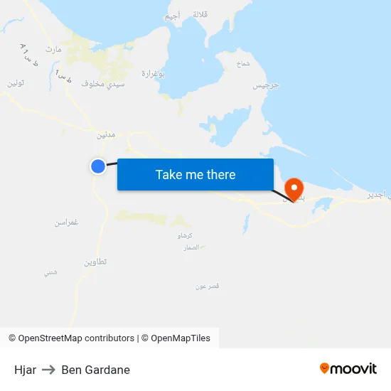 Hjar to Ben Gardane map
