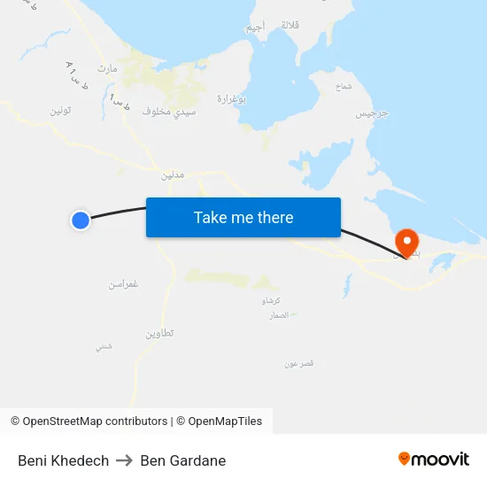 Beni Khedech to Ben Gardane map