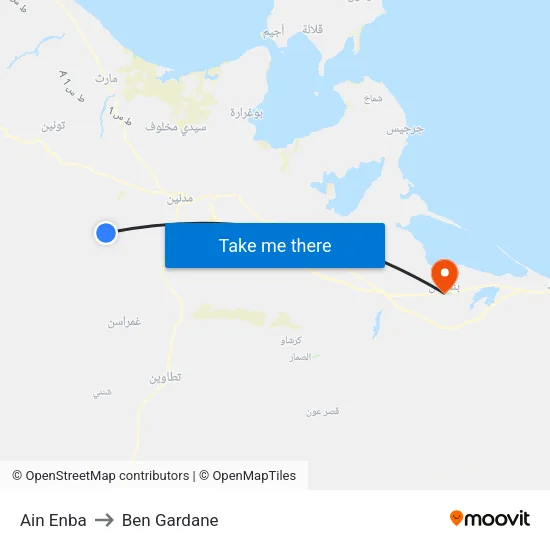 Ain Enba to Ben Gardane map