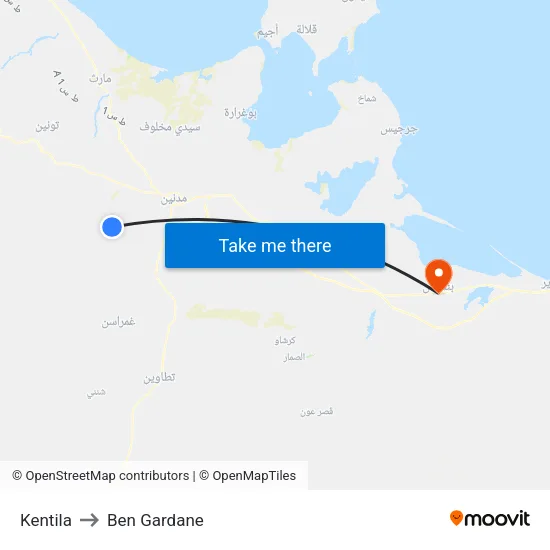 Kentila to Ben Gardane map