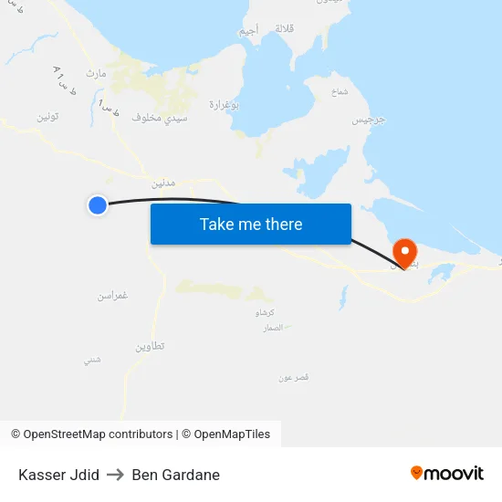 Kasser Jdid to Ben Gardane map