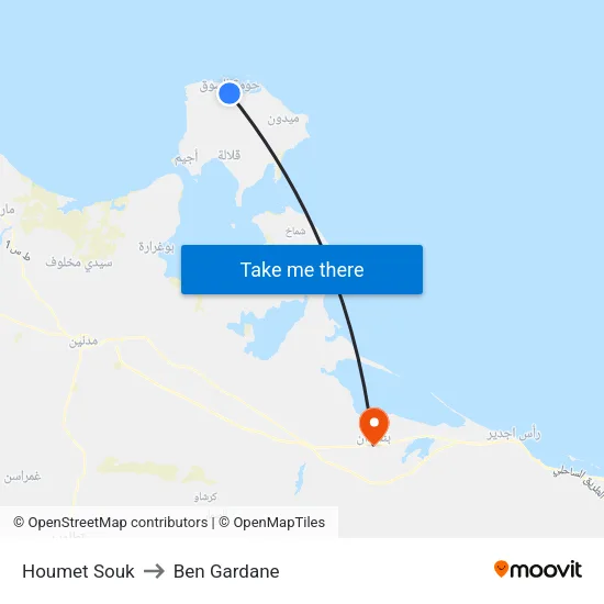 Houmet Souk to Ben Gardane map