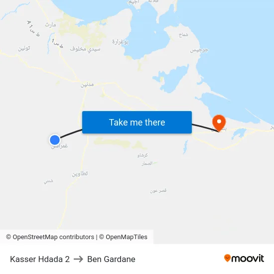 Kasser Hdada 2 to Ben Gardane map