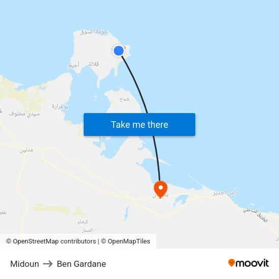 Midoun to Ben Gardane map