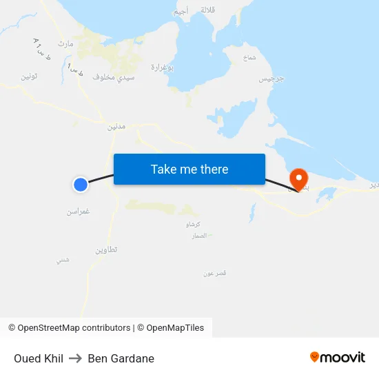Oued Khil to Ben Gardane map