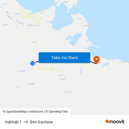 Habhab 1 to Ben Gardane map