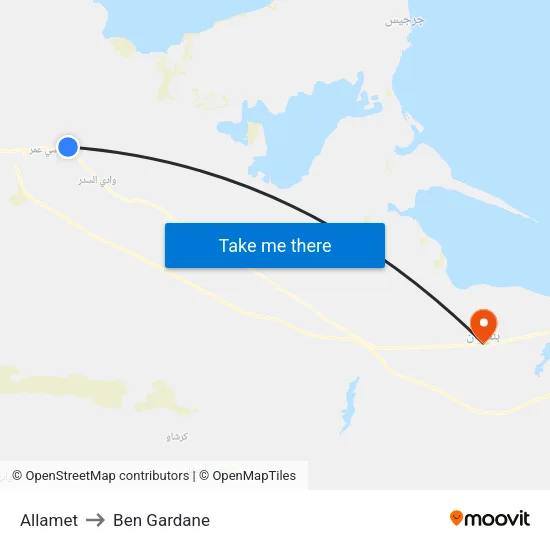 Allamet to Ben Gardane map
