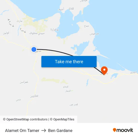 Alamet Om Tamer to Ben Gardane map