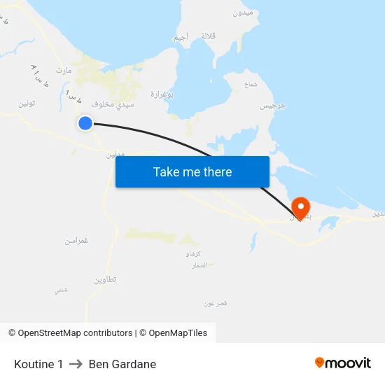 Koutine 1 to Ben Gardane map