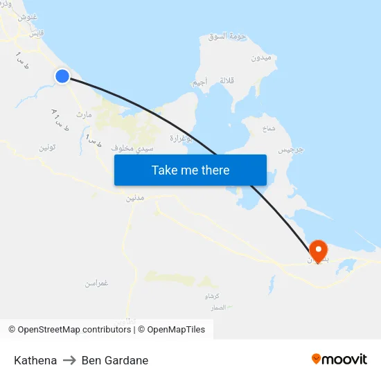 Kathena to Ben Gardane map