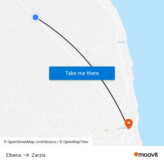 Elbena to Zarzis map