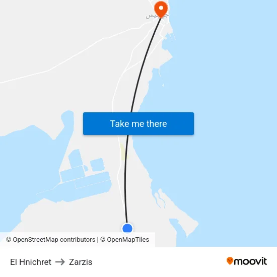 El Hnichret to Zarzis map
