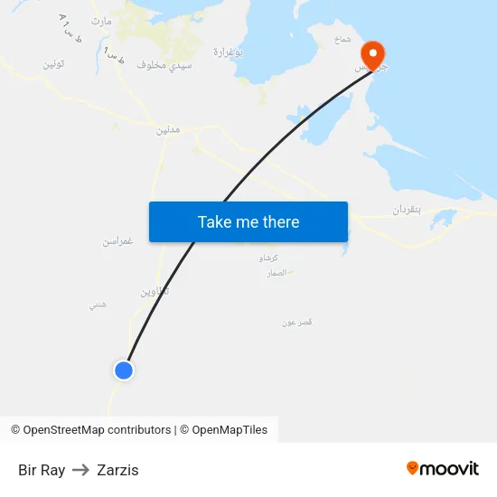 Bir Ray to Zarzis map