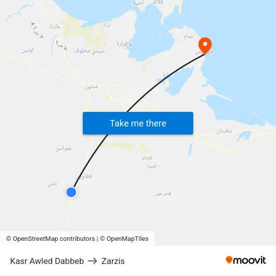 Kasr Awled Dabbeb to Zarzis map