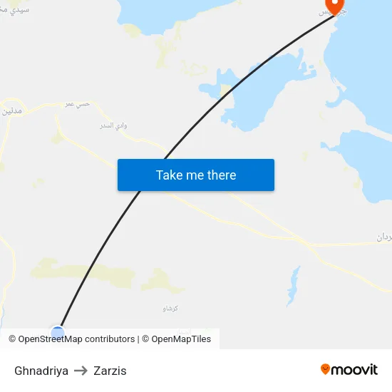 Ghnadriya to Zarzis map