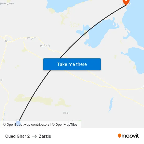 Oued Ghar 2 to Zarzis map