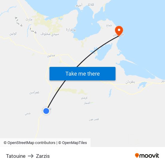 Tatouine to Zarzis map
