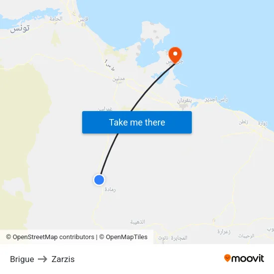 Brigue to Zarzis map
