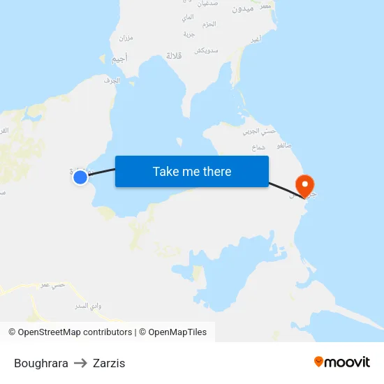 Boughrara to Zarzis map
