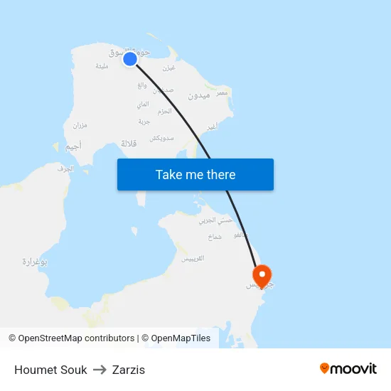 Houmet Souk to Zarzis map