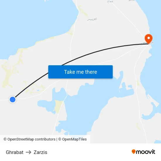 Ghrabat to Zarzis map