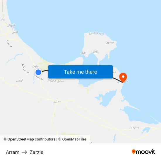 Arram to Zarzis map
