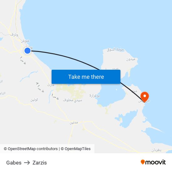 Gabes to Zarzis map