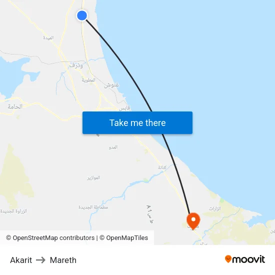 Akarit to Mareth map