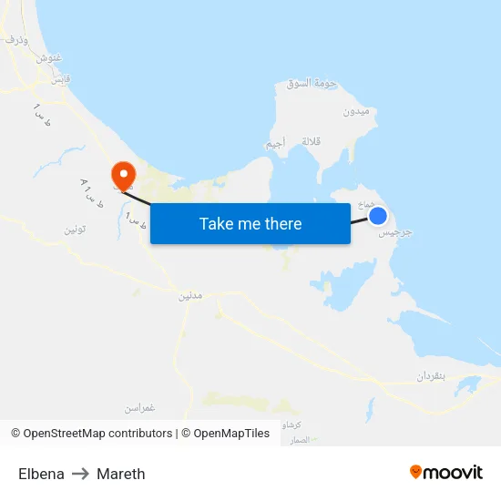 Elbena to Mareth map