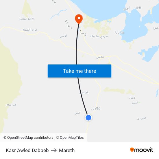 Kasr Awled Dabbeb to Mareth map