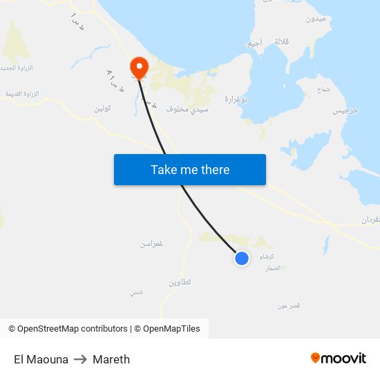 El Maouna to Mareth map