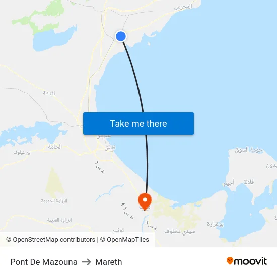 Pont De Mazouna to Mareth map
