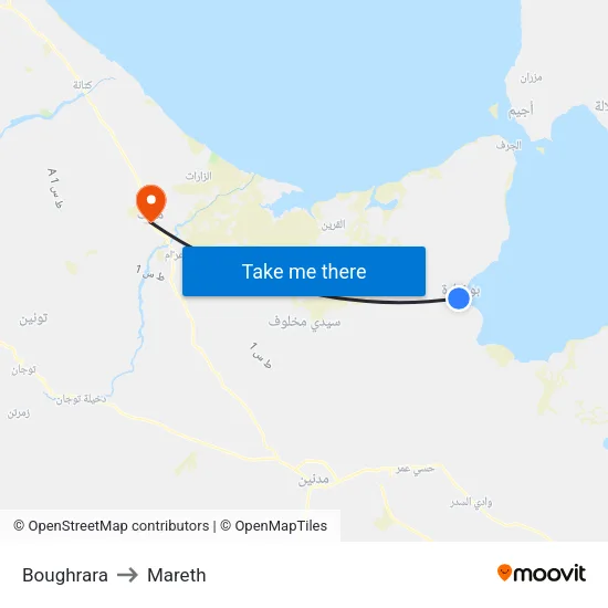Boughrara to Mareth map