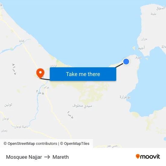Mosquee Najjar to Mareth map
